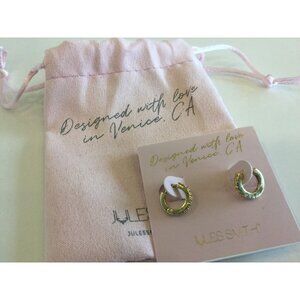 JULES SMITH Gold Plated Huggie W/Crystals Hoop Earrings NWT $50 RV